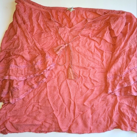 Lucky Brand Peasant Blouse Size Medium Pink Tassels - Picture 5 of 5